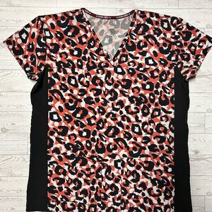 Women's V-Neck Animal Print Top - Red/Black -